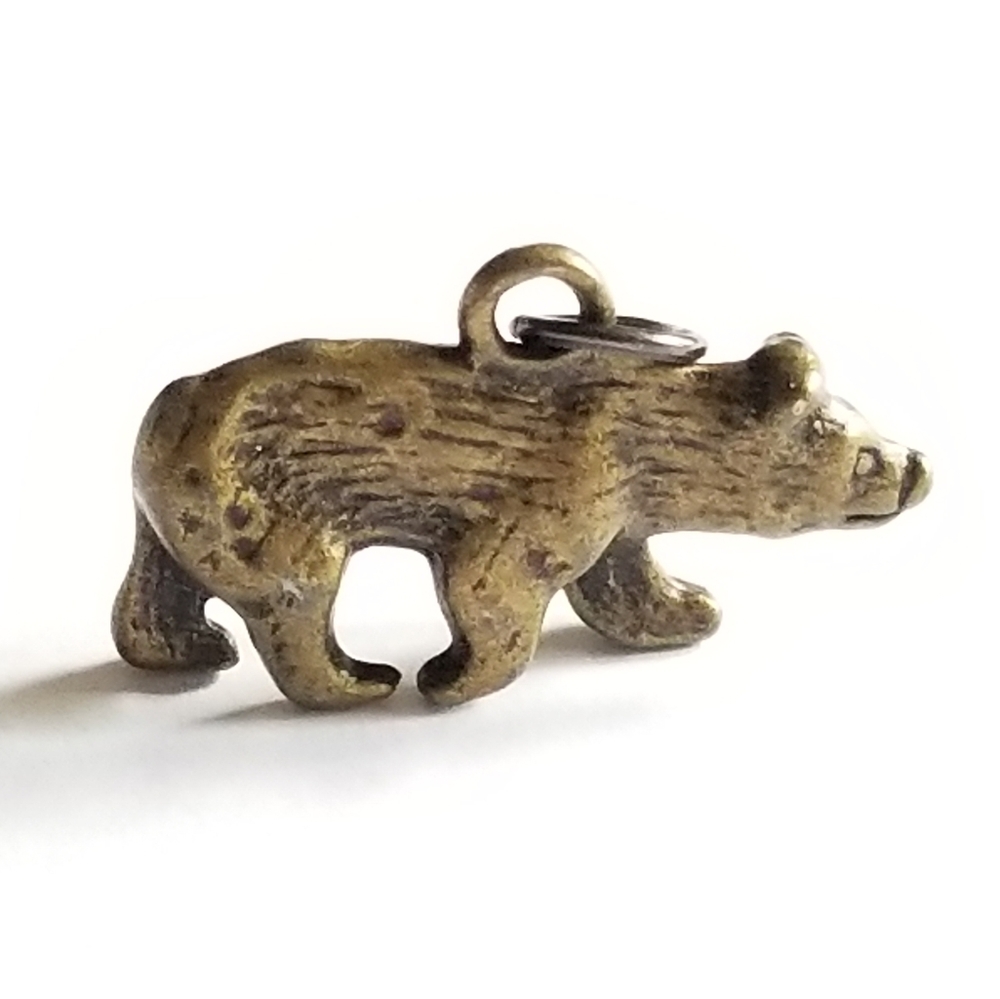 Bear pendant charm antiqued gold tone metal animal forest woodland forest